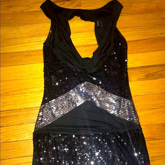 Zio Dresses & Skirts - Zio Black Silver Sequin Sparkle Cowl Neck Low Back Party Cocktail Mini Dress M